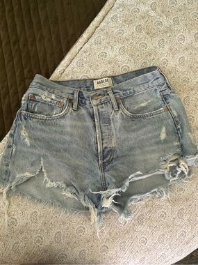 AGOLDE Light Wash Distressed Denim Cutoff Shorts
